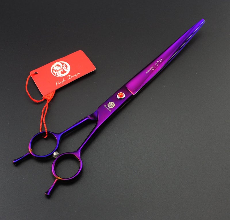 Purple Dragon 8 inch 3 in 1 Professional Pet Grooming Thinning Scissors - Upward Curved Shears and Dog Hair Cutting Scissor - Perfect for Pet Groomer or Family DIY Use (Purple) - Image 3
